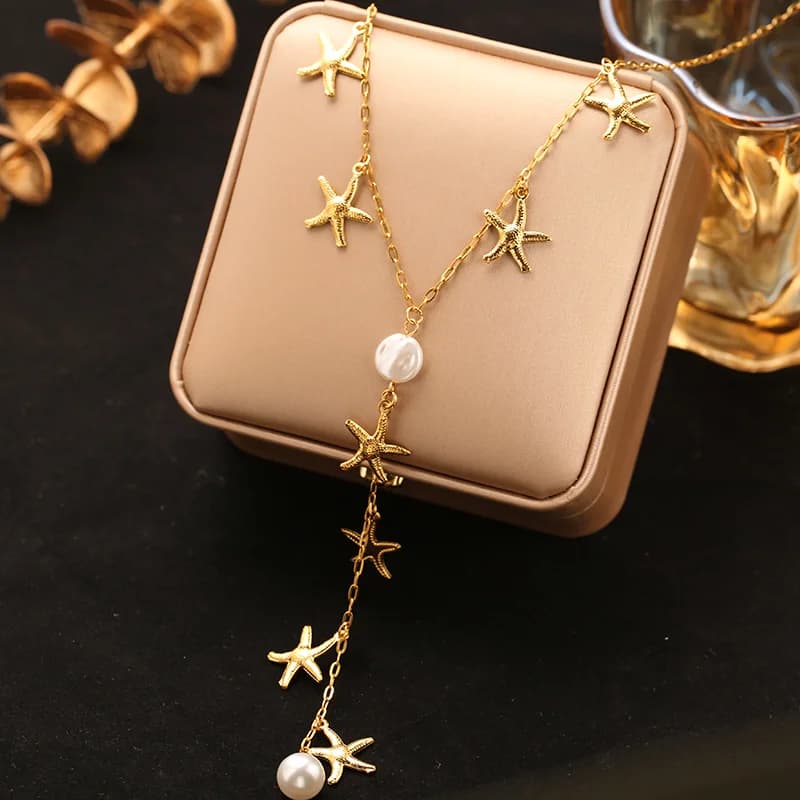 Stainless Steel Gold Double Heart Pendant Necklace