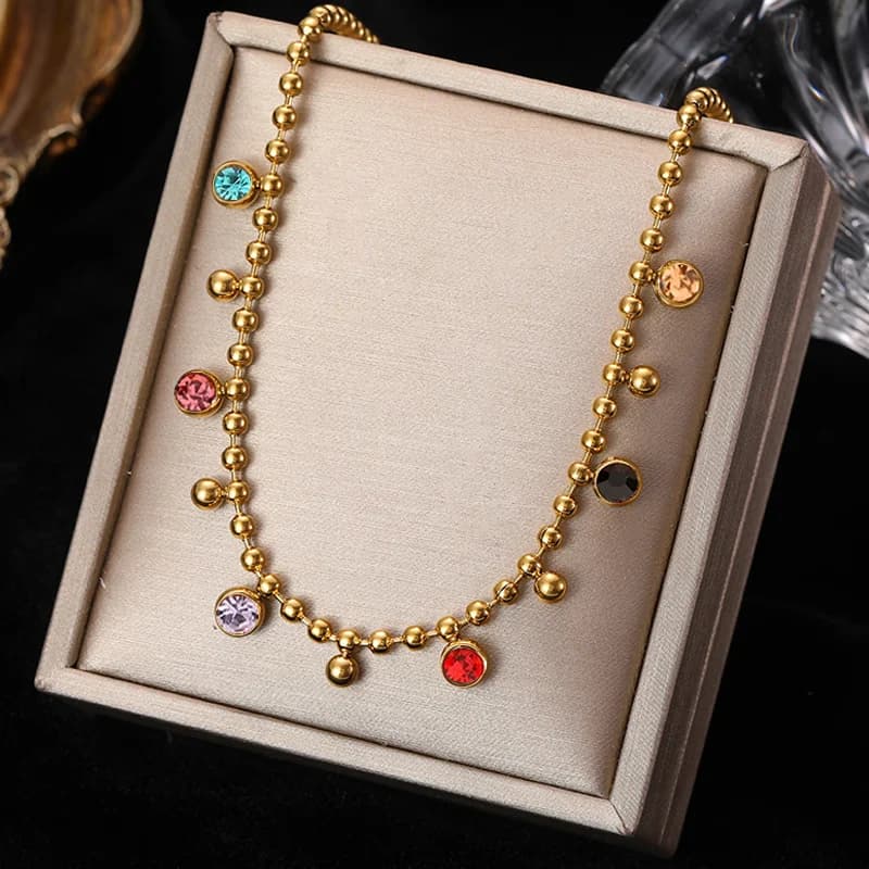Water Drop Zircon Pendant Necklace, Gold Plated