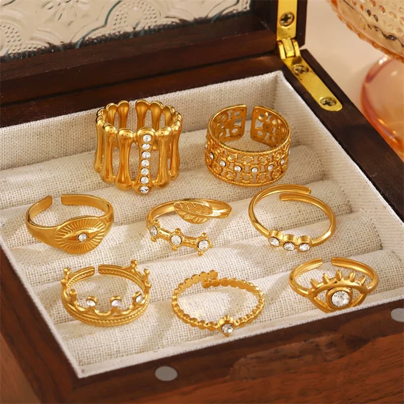 Gold Color Eye Zirconia Charm Statement Ring