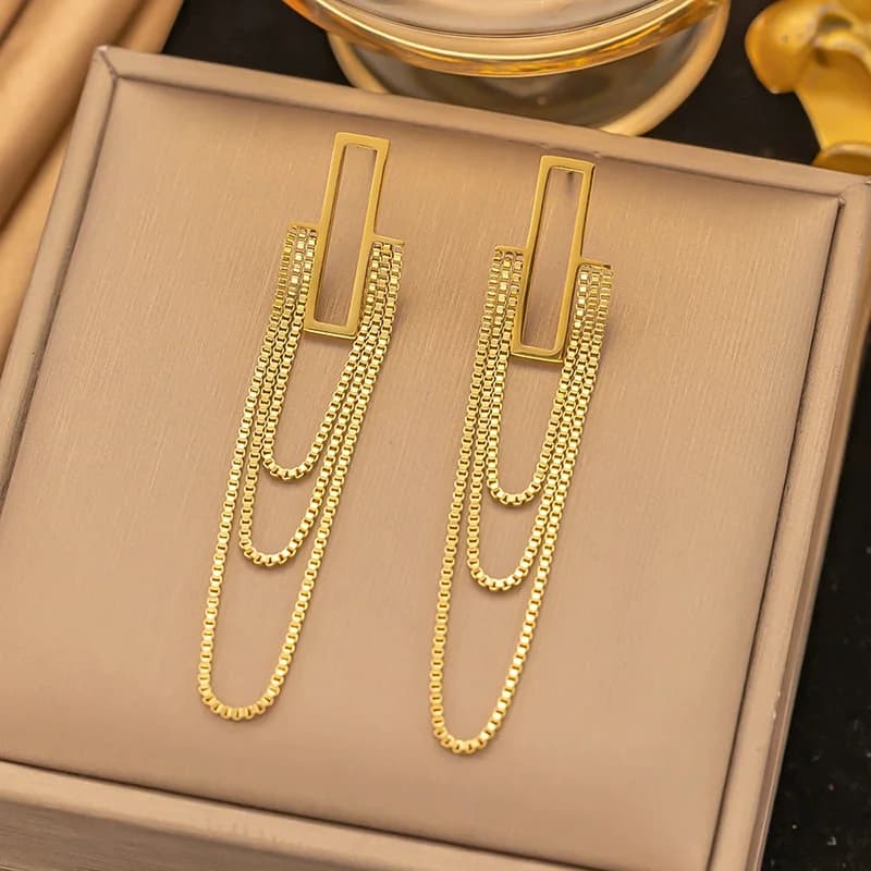 Irregular Tassel Drop Dangle Earrings in Stainless Steel