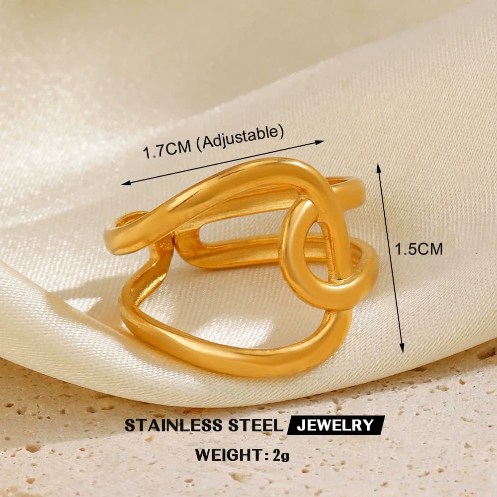 Stainless Steel Hollow Flower Adjustable Ring