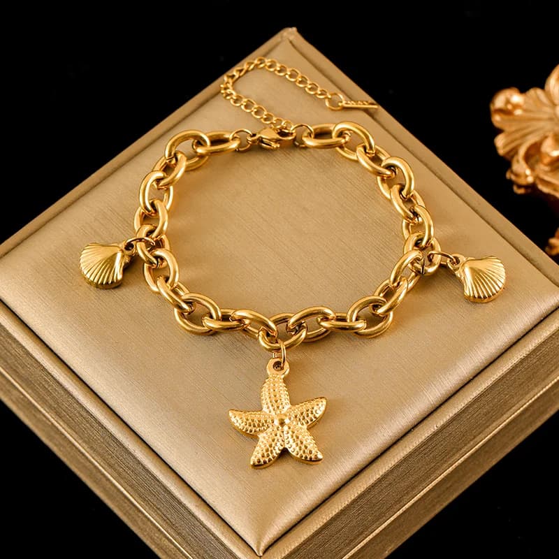 Stainless Steel Starfish Shell Seahorse Bracelet