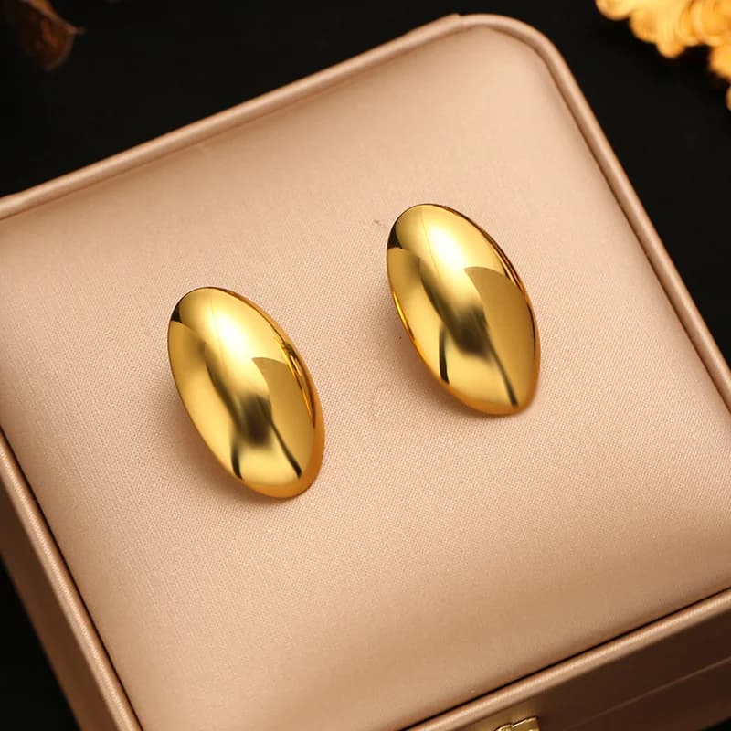 Geometric Heart Shape Stud Earrings, Gold Color