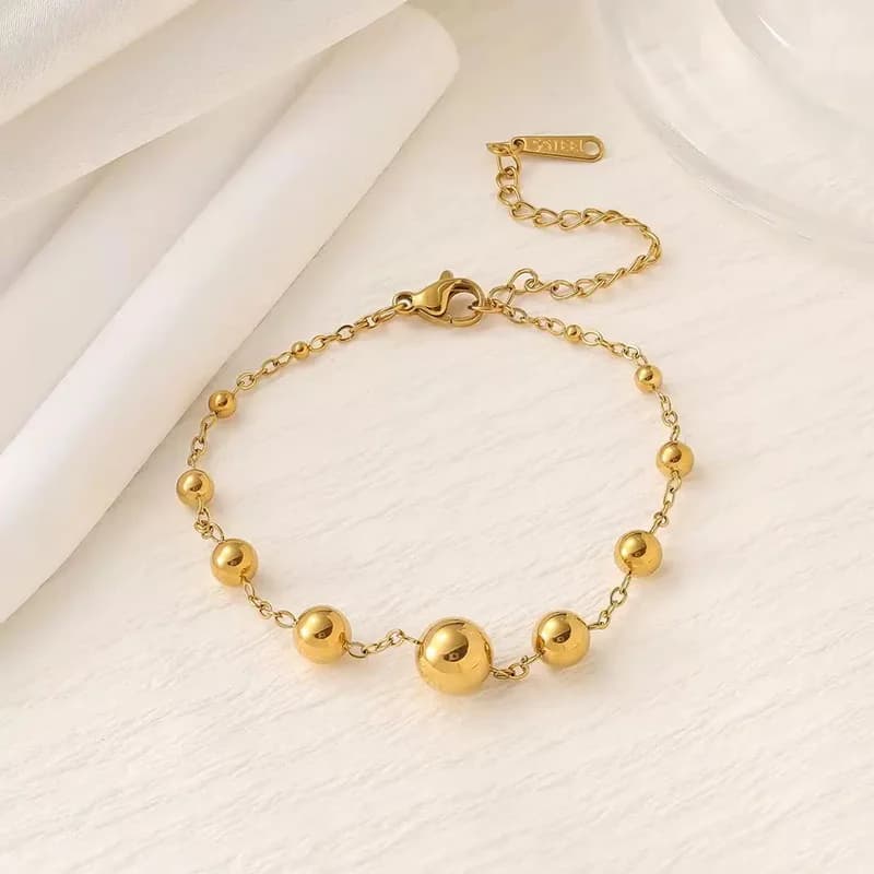 Gold Bead Chain Bracelet Bangle