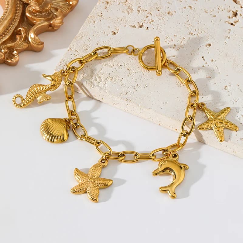 Stainless Steel Starfish Shell Seahorse Bracelet