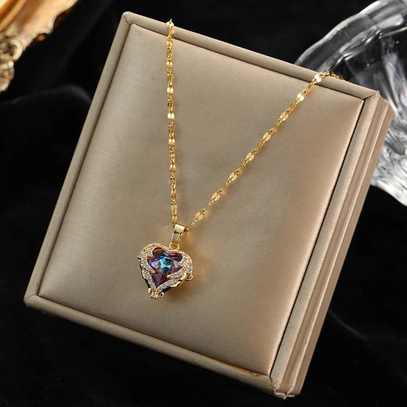 Stainless Steel Gold Double Heart Pendant Necklace
