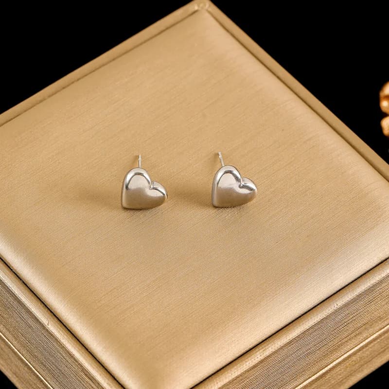 Glossy Heart Necklace and Earrings Set, Silver