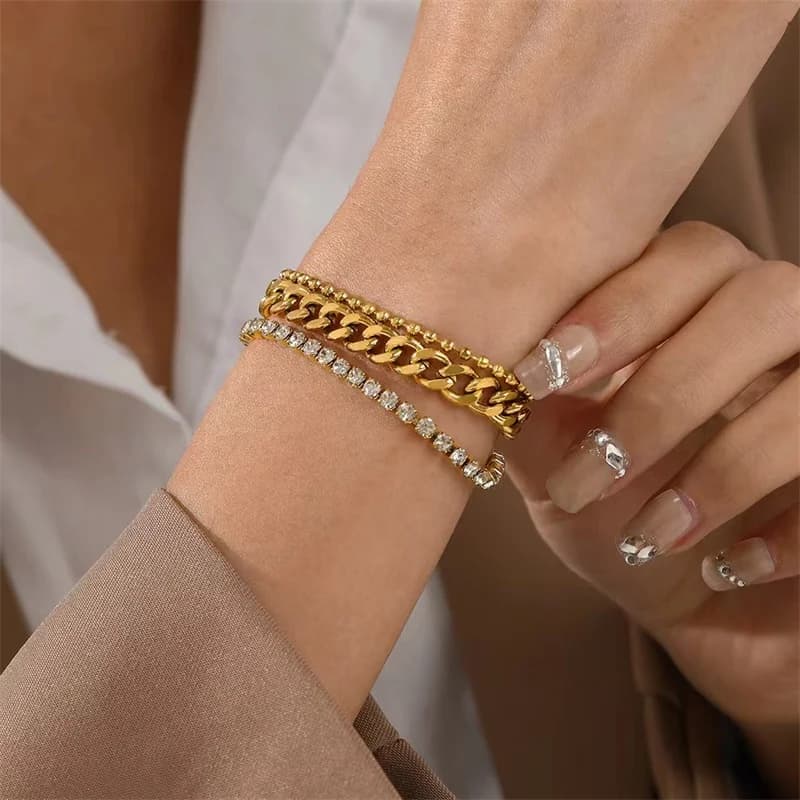 Zirconia Charm Stainless Steel Bracelet Bangle