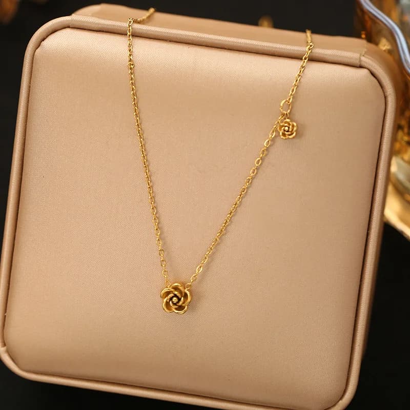 Stainless Steel Gold Double Heart Pendant Necklace