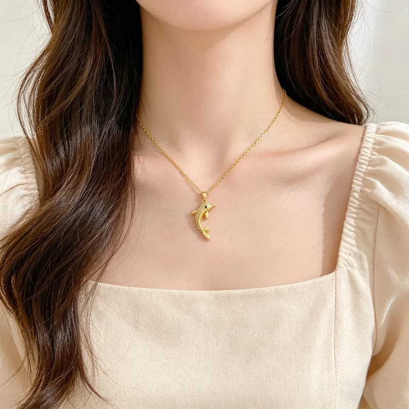 Cubic Zirconia Dolphin Pendant Necklace