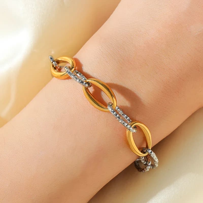 Gold and Silver Color Link Chain Bracelet Bangles