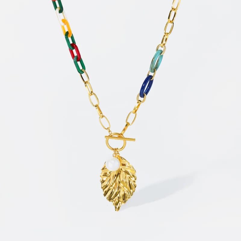 Large Acrylic Leaf Pendant Necklace