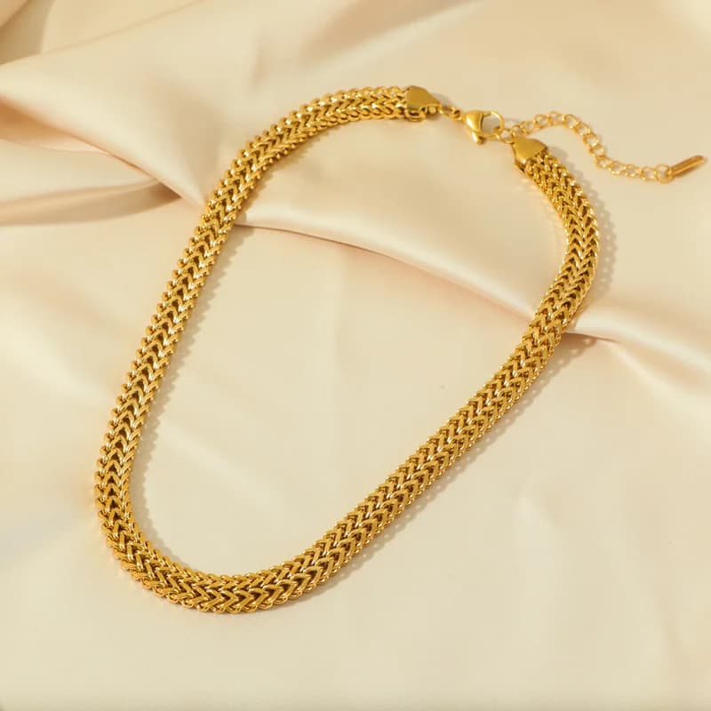 Gold Color Thick Chain Choker and Bracelet Set